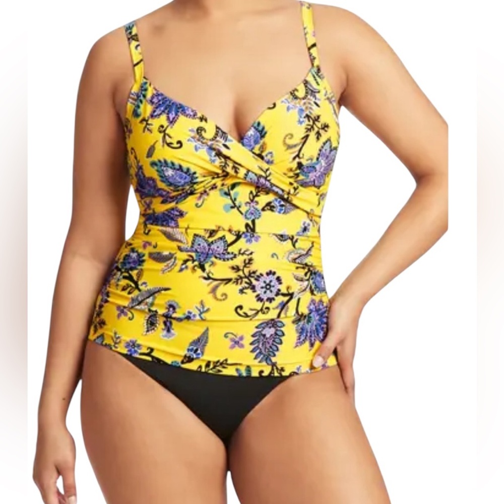 Sea Level Swim Carnivale Floral Paisley Yellow Twist Front Tankini NWT Size 6